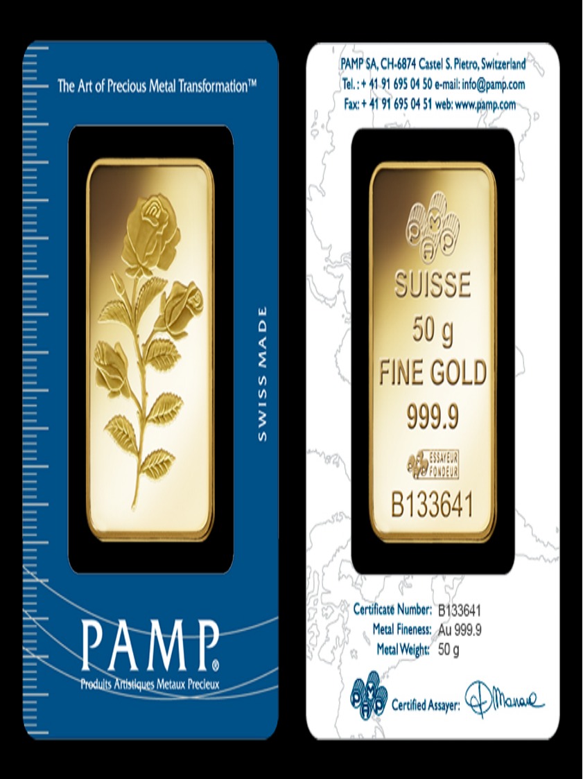 24K Gold Rosa Gold Minted Pamp Bar - 50g